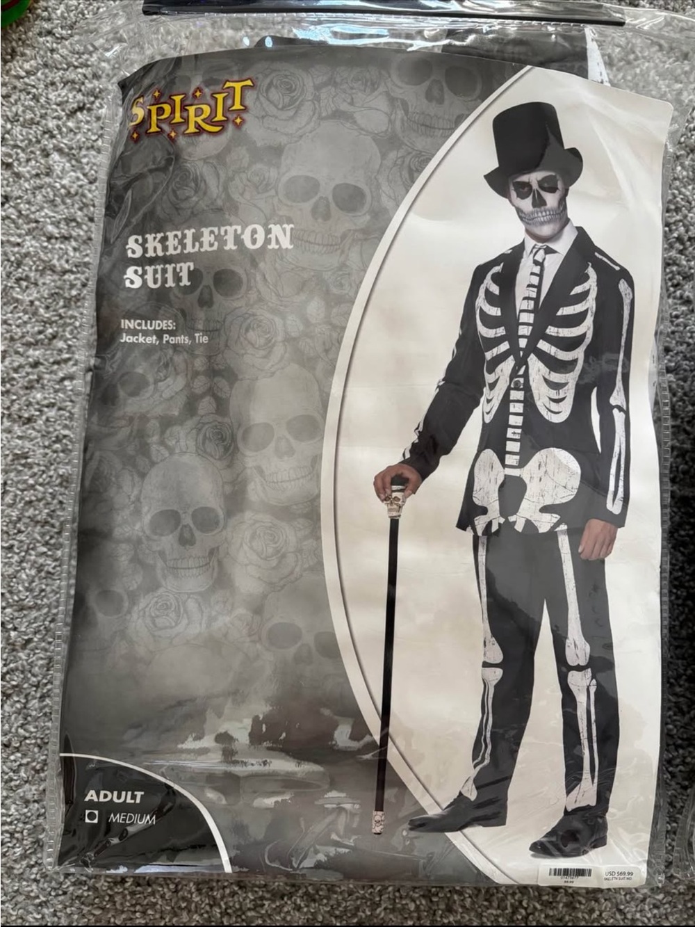 Spirit Skeleton Suit Costume - Black & White